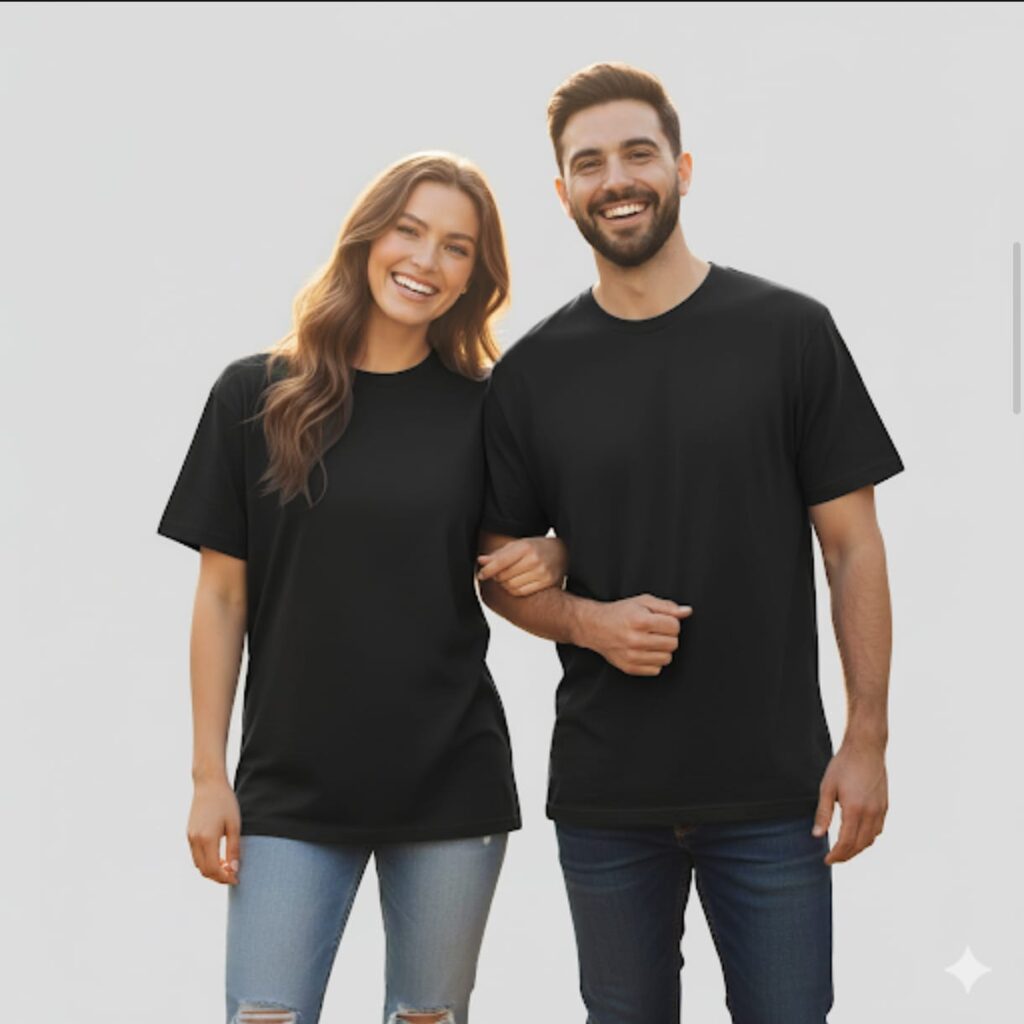 RUNBLOOMS Oversized Maroon T-Shirt for Couples – Trendy Unisex Round Neck Cotton Tee with Blue Jeans | Stylish Fashion Outfit for Men & Women