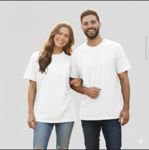 Runblooms Oversized Maroon T-Shirt for Couples – Trendy Unisex Round Neck Cotton Tee with Blue Jeans | Stylish Fashion Outfit for Men & Women